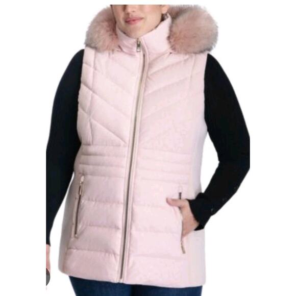 Michael Kors Jackets & Blazers - MICHAEL Michael Kors Plus Size X Cheetah Print Faux-Fur-Trim Hooded Vest in pink